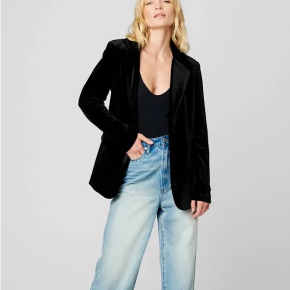 BLANK NYC Closing Time Notch Collar Black Velvet 1-Button Blazer, Sz Medium, NWT